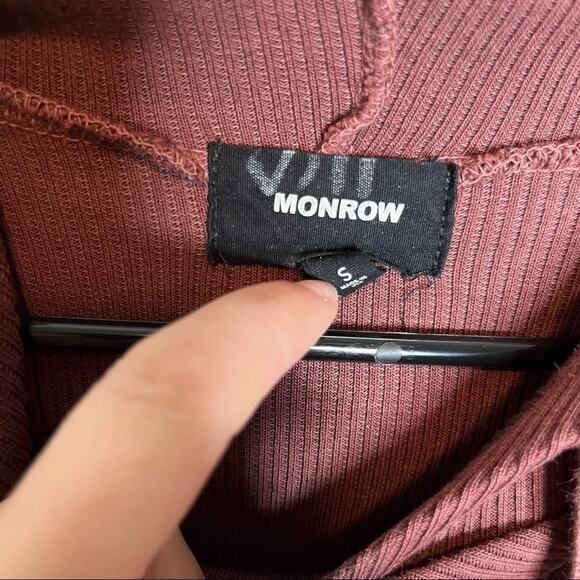 MONROW Cassidy Ribbed Layered Cross Back Hem Hoodie Pullover Size Small - Picture 4 of 8